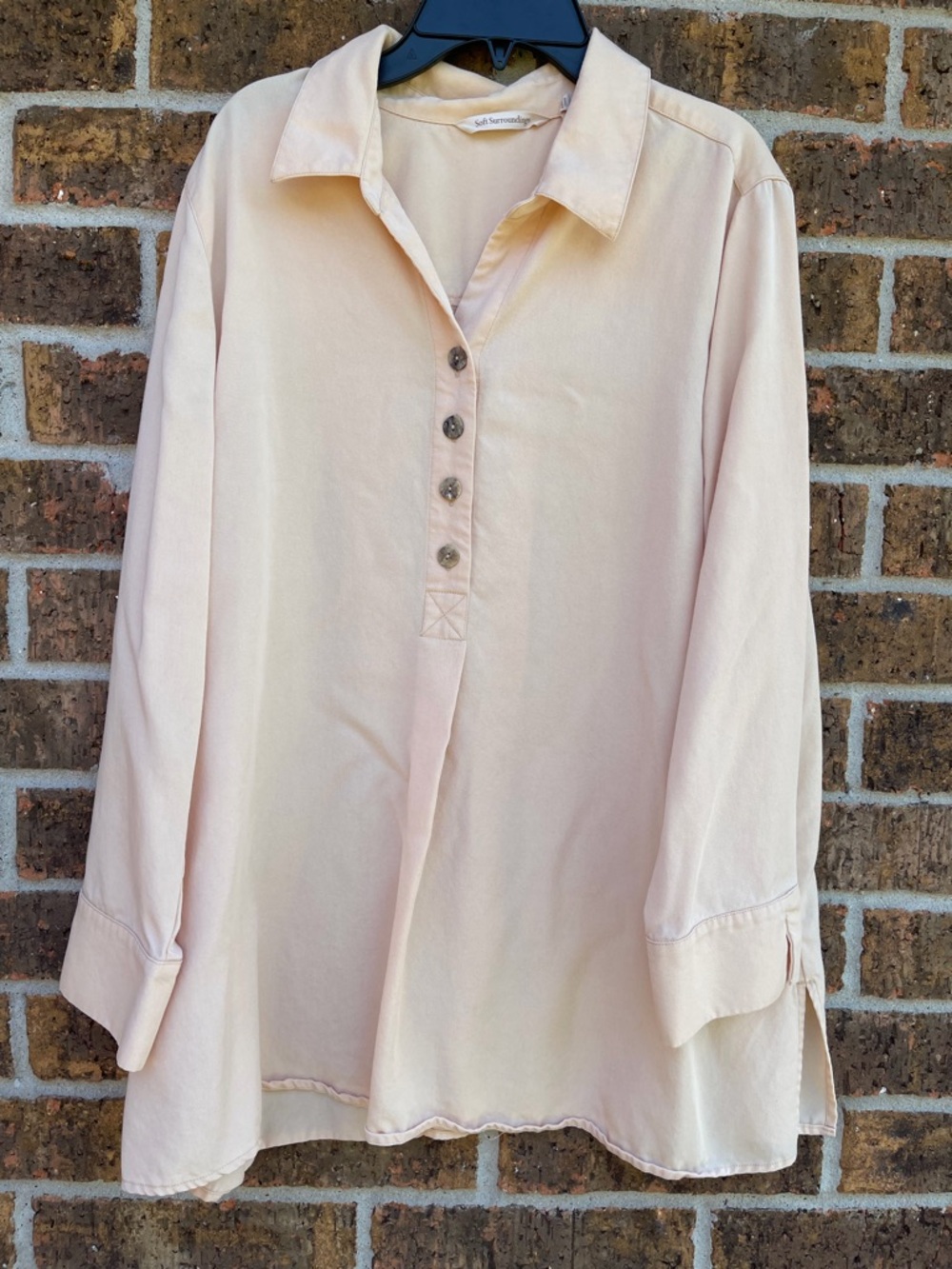 Soft Surroundings Long Sleeve Button Back/Chest Solid Tunic Blouse Sz L
